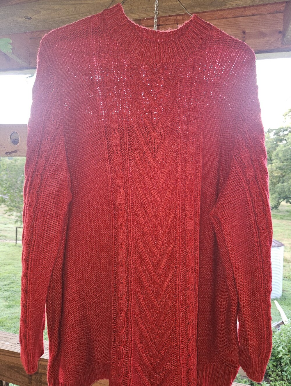 ellos Bright Red Cable Crewneck Sweater